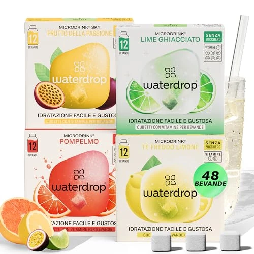 waterdrop® Microdrink Mix Tropical, 48 Pastillas Saborizantes Para Agua, Bebidas - 4 Sabores Afrutados Sin Azúcar, baja en calorías y con vitaminas, Bebida Instantánea, Polvo de Hidratación