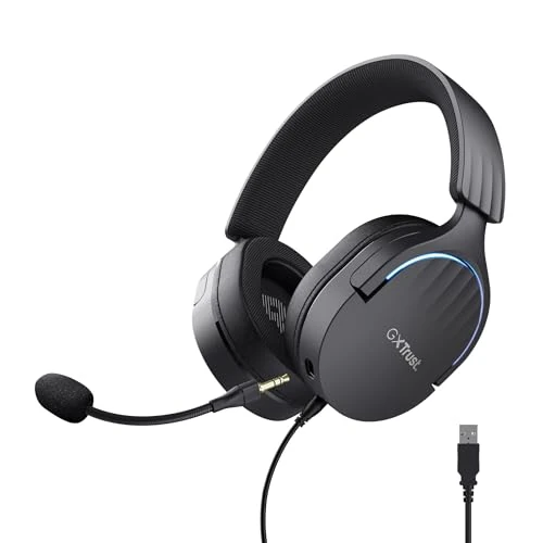 GXTrust 490 Fayzo Cuffie Gaming USB con Audio Surround 7.1, Driver 50 mm, 85% Plastica Riciclata, Illuminazione RGB, Over-Ear Cuffie con Microfono Noise Cancelling per PC PS5 - Nero