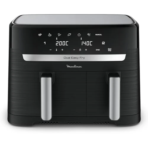 Moulinex Dual Easy Fry 8,3 L – Freidora de aire dual, ahorro energético de hasta 70%, capacidad de 5,2 L y 3,1 L, 7 programas, resultados crujientes, apto lavavajillas, recetario digital, EZ9018