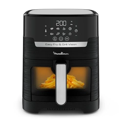Oferta limitada: Moulinex Easy Fry & Grill Vision 4.2 L – Freidora de aire y grill con ventana, ahorro energético 70%, cocina rápida, 10 funciones, tecnología extra crisp, color negro, EZ5068 de 84.99 € a 84.99 € (ahorro 0.00%)