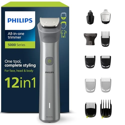 Philips Series 5000 All-in-one Trimmer, 12-in-1 Multigroom for face, head and body, One tool, complete styling, 14 length settings (0.5-16 mm) (Model: MG5950/15)