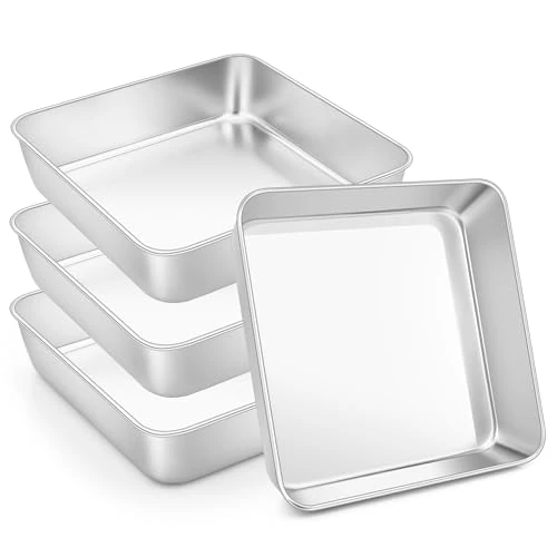 HaWare Square Casserole Dish, Set of 4, Stainless Steel Small Square Cake Mould, Baking Mould, Ideal for Lasagna / Brownie / Cake, Healthy and Dishwasher Safe - 15 x 15 x 5 cm