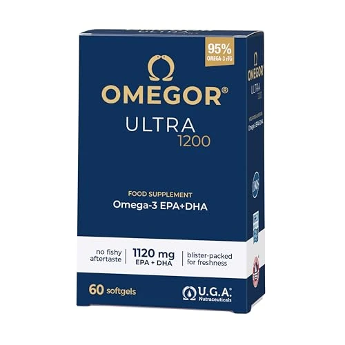 Offerta a tempo: OMEGOR Ultra 1200 Omega 3 IFOS 5 Stelle - Omega3 Alto Dosaggio EPA 610mg e DHA 510mg - Senza Retrogusto e Facile da Digerire (60 Capsule) - 5% da 42.90 € a 40.75 €