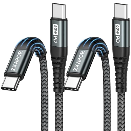 ZKAPOR 60W USB C to USB C Charger Cable, [2Pack 2M] Type C Charge Cable Fast Charging USB C Lead for iPhone 16/15/15 Pro Max, Samsung Galaxy S23 /S22, Pad Pro, Air, Huawei P40 /Mate 60, Pixel -Grey