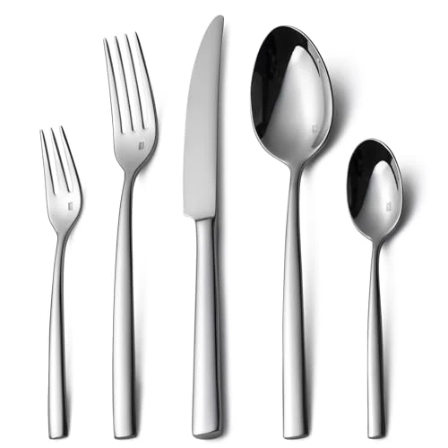 Alata Konrad 18/10 Sztućce ze stali nierdzewnej polerowanej na 6, 30-częściowy zestaw sztućców, jednoczęściowe noże, polerowane, do mycia naczyń...