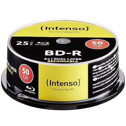 Offerta a tempo: Intenso Blu-Ray 50GB, 6X Speed, Recorcable – 25pcs Cake Box - 5% da 53.35 € a 50.67 €