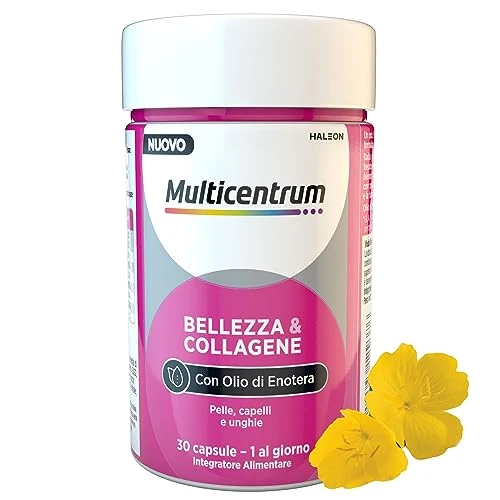 Offerta a tempo: Multicentrum Bellezza & Collagene, Integratore Alimentare con Collagene, Biotina, Vitamina C, Olio di Enotera, formula completa per pelle, capelli, unghie, Adulti, 30 capsule - 36% da 19.99 € a 12.84 €