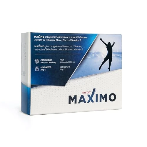 MAXIMO RiseUp Integratore per Uomo | 1 Confezione 30 Compresse Effetto Duraturo | Con Maca Tribulus Taurina Zinco Vitamina E | Energia Vigore Nelle Prestazioni
