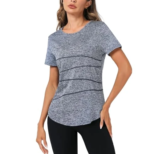 Terecey Yoga Tops for Women, Short Sleeve Yoga T Shirt Gym Tops for Women Quick Dry Sports Tops Workout Tops Loose Fit Running Tops Breathable Ladies Gym Top Running Athletic Clothes for Workout Gym
