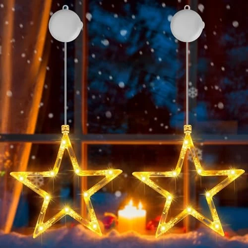 Offerta a tempo: OUILA Luci di Natale, Luci Finestra Natale Tenda Luminosa con Stelle a Batteria Tenda Luci Natalizie a Timer Luci LED Stelle Luci Natale Decorativa Albero di Natale, Finestra, Bar (Bianco Caldo) - 40% da 19.99 € a 11.99 €