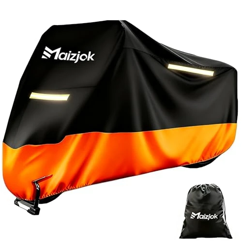 Maizjok Funda Moto Impermeable, Cubierta Moto Exterior Interior 210D Poliéster Capa Protector Lluvia y UV para Cubre Scooter Motocicleta Calle/Scambler/Trail/Cross/Enduro XL (245x105x125 cm)