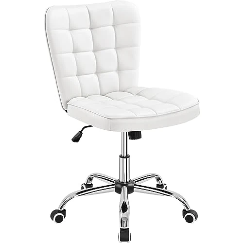 Limited offer: Yaheetech Office Chair Without Armrests Ergonomic White Faux Leather Padded Desk Chair with Swivel Wheels Adjustable Height from 69.99 EUR to 59.49 EUR (save 15%)