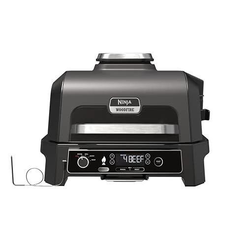 Oferta limitada: Ninja Woodfire Parrilla eléctrica Pro XL con freídora de aire y sensor digital, 4 en 1, sistema de cocción inteligente y pellets Woodfire, resistente a la intemperie, portátil, gris/negro, OG850EU de 399.99 EUR a 299.99 EUR (ahorro 25%)