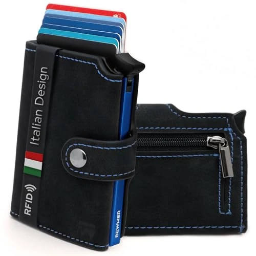 Offerta a tempo: BEWMER v2 Portafoglio Uomo Slim In Similpelle Con Protezione RFID Anticlonazione – Porta Carte Di Credito Uomo E Donna Per 9 Tessere, Con Portamonete – Porta Tessere, Nero Blu - 5% da 29.99 € a 28.49 €