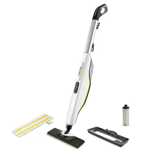 Kärcher Limpiadora de Vapor SC 3 Upright, Calentamiento 0.5 minutos, Rendimiento aproximado 60 m², Depósito 0.5 L, 1600 W, Boquilla y Paño Suelos, Cepillo Alfombras, Cartucho Descalcificación