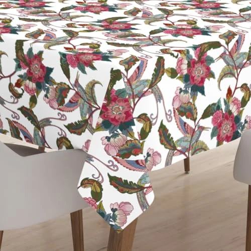 Oferta limitada: Encasa XO Mantel Estampado de poliéster, Cubierta de Mesa de Tela de Sarga, Relleno de Agua,140x180 cm para 4 to 6 Seater Mesa de Comedor Rectangular. Lavable a máquina, Duradero - Chintz Rojo de 22.69 EUR a 13.61 EUR (ahorro 40%)