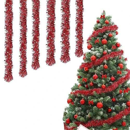 6PCS Guirlande de Noël 12M pour Sapin, Décoration Brillante pour Fête, Murs, Fenêtres (Rouge)