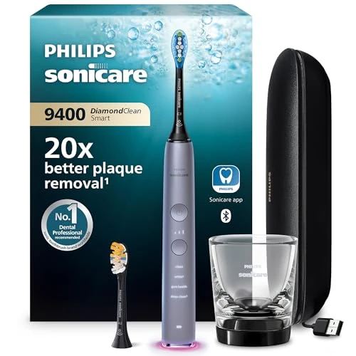 Philips Sonicare DiamondClean Smart 9400 Electric Toothbrush, Sonic Toothbrush with App, Pressure Sensor, Brush Head Detection, 4 Cleaning Modes and 3 Intensity Levels, Grey, Model HX9917/90