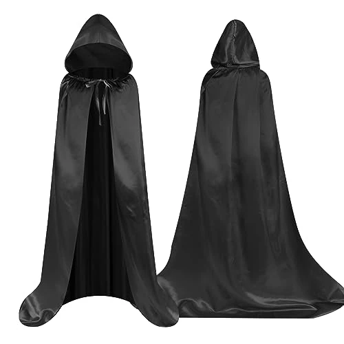 Aomig Cape à Capuchon, Déguisement Enfant Unisexe Costume, Cape Sorcier, Halloween Cosplay Costume Cape Longue Cape, Déguisement pour Halloween, Bal Masqué (Noir,100cm)
