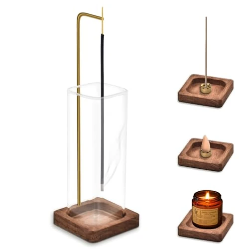 Tijdelijke aanbieding: Holwim Houten wierookstokjeshouder, wierookstokjeshouder met afneembare asvanger van glas, anti-asvlucht, moderne stijl, ideaal voor meditatie, yoga, decoratie, slaapkamer, thuiskantoor van 22.99 € naar 22.99 € (0.00% korting)