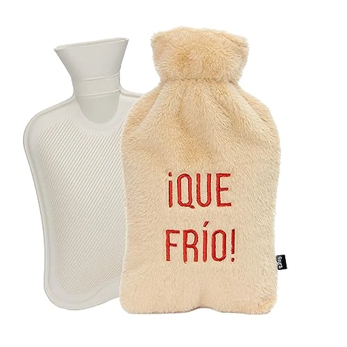 Offre limitée : Fissure - Bouillotte "¡Qué frío!" beige et rouge, gris. Bouillotte de 2 litres. Bouillotte avec housse souple. Sac anti-odeur. Lavable. Matériau : caoutchouc et polyester doux. de 17.95 € à 15.45 € (14% de remise)