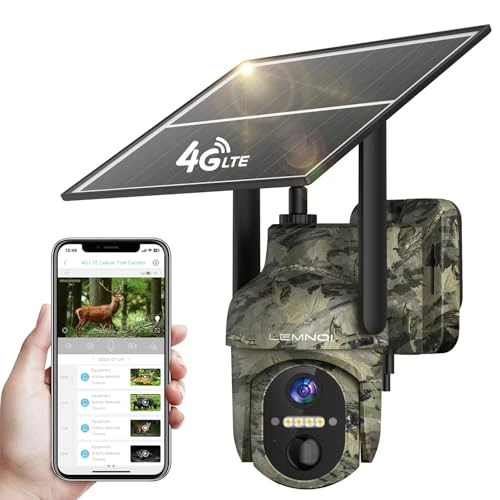 Zeitlich begrenztes Angebot: Lemnoi 4G LTE Solar Wildkamera mit Bewegungsmelder, Akku Wildkamera mit SIM Karte Preinstalliert und SD Karte, 2K Überwachungskamera Aussen mit Farbnachtsicht, PIR Erkennung,Wasserdicht (Tarnung) von 62.99 € auf 62.99 € (0.00%