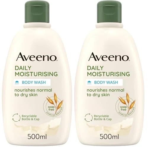 Aveeno. Gel de baño. Jabón limpiador de hidratación diaria ligeramente perfumado, hecho con avena natural apto para pieles secas y/o sensibles, 500 ml (Paquete de 2)