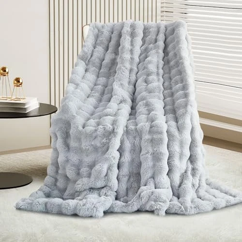 Offre limitee: GKXLH Couverture douce et moelleuse - Plaid douillette pour canapé, Couverture en fausse fourrure lapin en peluche, plaid chaud épaisses à bulles pour lit, canapé, chambre à coucher, salon(Gris Clair) de 39.99 EUR a 31.99 EUR (economie 20%)