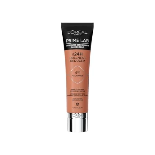 L'Oréal Paris Primer Illuminante, Per Pelli da Abbronzate a Scure, Durata Fino a 24H, Pelle più Luminosa, Arricchito con Niacinamide, Dullness Reducer, Prime Lab, 30 ml