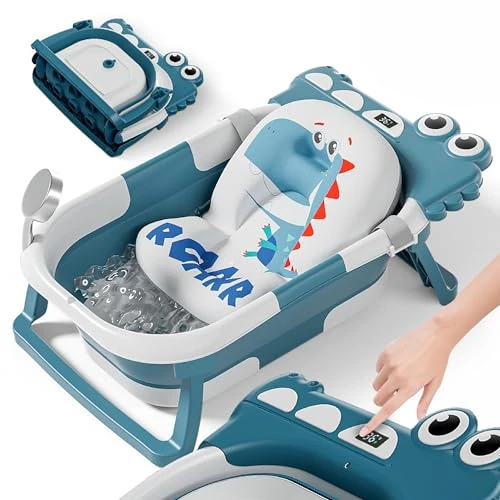 Faltbar Baby Badewanne Mit Rutschfestem Badekissen - Babywanne XXL Mit Baby Badewannensitz & Badethermometer - Von Der Geburt Bis 3 Jahre - Baby Bathtub - Geburtsgeschenke Für Mädchen & Jungen