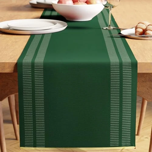 Offre limitee: Encasa XO Chemin de Table | Coton à Fines Côtes Teinté au Fil | Taille 32x137 cm | Échelle Vert foncé | Lavable en Machine de 16.09 EUR a 12.87 EUR (economie 20%)