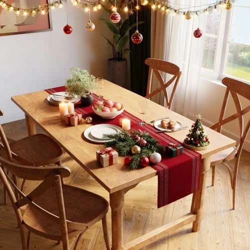 Oferta limitada: Encasa XO Camino de Mesa | Algodón de Canalé Fino Teñido con Hilo | Tamaño 32x183 cm | Escalera roja | Lavable a Máquina de 17.59 EUR a 14.07 EUR (ahorro 20%)