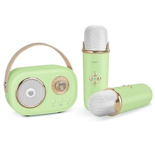 PRUNUS C20 Karaoke con Microfono per Bambini e Adulti, Microfono Bluetooth Cassa Karaoke con 2 Microfoni Cambia Voce per Cantare in Famiglia,Viaggi,Feste,Regali Creativi per Ragazzi e Ragazze（Verde）
