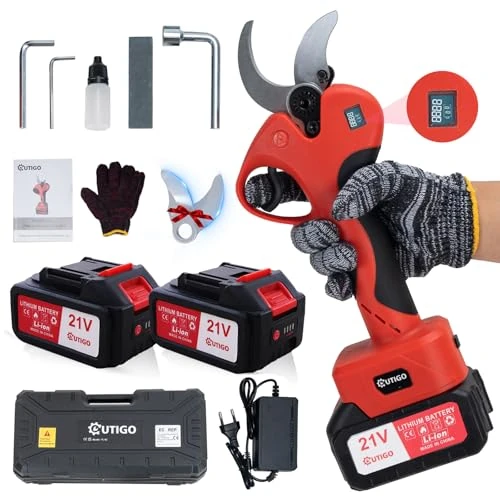 OUTIGO Elektryczne nożyce do przycinania, wyposażone w 2 baterie 3000 mAh, 40 mm, z wyświetlaczem, silnik bezszczotkowy, odpowiedni do ogrodnictwa, drzew owocowych, winnic