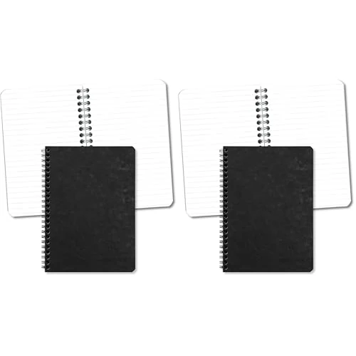 Clairefontaine 785361C collezione Age Bag Quaderno a spirale nero - A5 14,8x21 cm - 100 pagine a righe - Carta Bianca 90 g - Copertina in carta Lustrée a grana grossa effetto cuoio (Confezione da 2)
