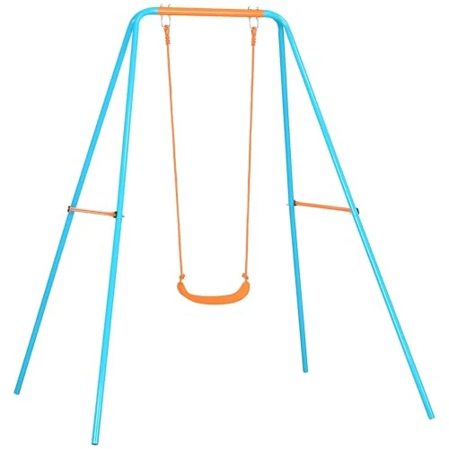 Zeitlich begrenztes Angebot: Outsunny Kinder-Gartenschaukel aus Stahl und PE 3-8 Jahre mit Sitz und Heringen, 163x145x181 cm, Blau und Orange von 62.95 € auf 62.95 € (0.00% Rabatt)