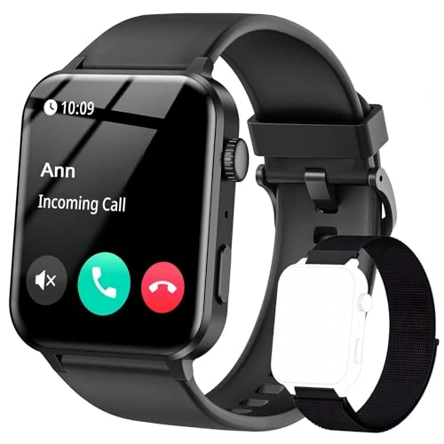 IOWODO Męski damski smartwatch, damski zegarek z 2 paskami, 1,91" zegarek sportowy z funkcją połączeń i komunikatami Whatsapp, 100 trybów sportowych dla telefonu z systemem iOS Android (czarny)