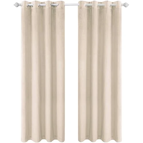 Ystyle Rideau Occultant Velours Lot De 2, 140x175cm, Rideaux Salon Rideau Thermique Isolant Anti Chaud Intérieurs, Rideau Phonique Anti Bruit, Moderne Chambre Maison Dressing, Beige Blanc
