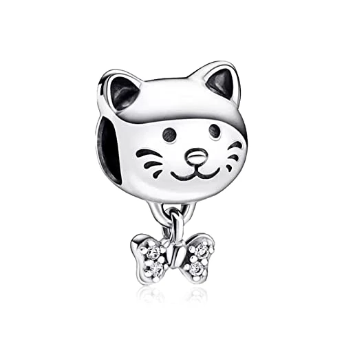S925 Sterling Silver Pendant Dangle Beads Charms Lächelnde Katze für Armbänder und Halsketten für Frauen Mädchen Freunde