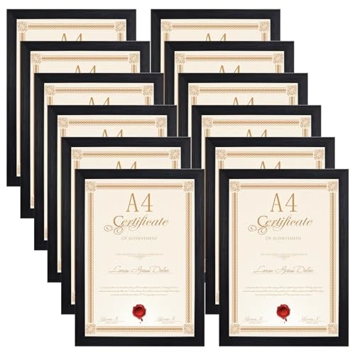Offerta a tempo: EXYGLO Cornice A4 Nera, Cornice Foto, Portafoto da Tavolo o Parete,Decorazione per Soggiorno, Corridoio, Camera da Letto, Ufficio, Set 12 - 0.00% da 40.99 € a 40.99 €