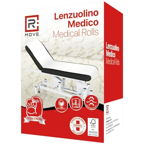 RMOVE 6 Rotoli carta LETTINO massaggio 60m 162 strappi 60cm altezza, lenzuolino medico per lettino 2 veli pura cellulosa, lenzuolini per estetista, Dispositivo Medico, rotoli medici (1)