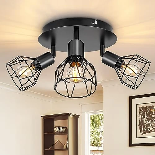 Limited-time offer: Dehobo E14 Ceiling Spot Light, Adjustable Metal Wire Cage, Black 3 Way from 25.99 £ to 19.99 £ (save 23%)