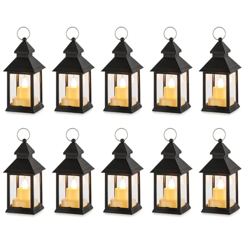Offerta a tempo: NUPTIO Candela Lanterne Decorazioni di Halloween -10pcs Nero Tremolante Led Candele Tealight Mini Lanterna Appeso Con Vintage Marocchino Ornamenti Di Natale Tabella Soggiorno Indoor Ramadan - 20% da 34.96 € a 27.97 €