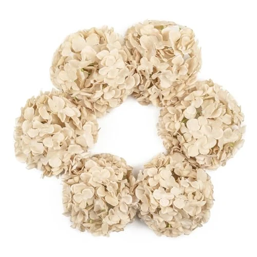 Offerta a tempo: DuHouse 22,1 cm teste di ortensie in seta con steli, fiori finti ortensie per fai da te, centrotavola per matrimoni, decorazione per la casa, confezione da 6 (sabbia) - 0.00% da 23.78 € a 23.78 €