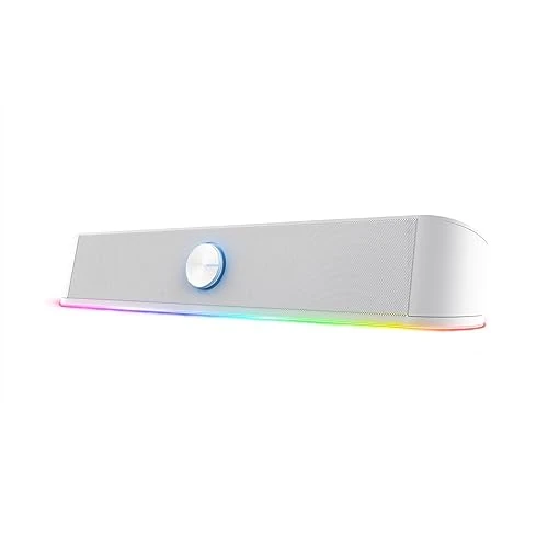 Offerta a tempo: Trust Gaming GXT 619W Thorne Soundbar PC Illuminata RGB, 12W, Casse Stereo con Illuminazione Regolabile, Alimentazione USB, Jack AUX 3.5 mm, Altoparlanti per Computer, Laptop - Bianco - 26% da 49.99 € a 36.99 €