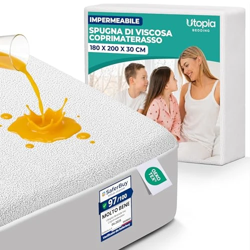 Offerta a tempo: Coprimaterasso Impermeabile in Spugna di Viscosa 180 x 200 x 30 cm - 30% da 21.99 € a 15.33 €