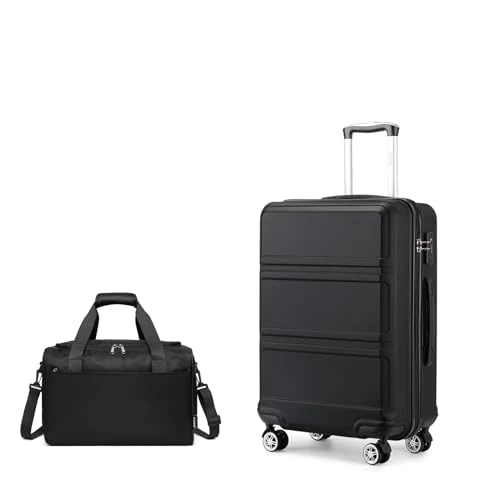Offerta a tempo: KONO set di 2 Valigia Bagaglio a Mano Rigida e Leggera ABS Trolley 55cm con 4 Ruote Rotanti e Lucchetto TSA & Borsa da Viaggio 40x20x25 Ryanair, Nero - 14% da 59.99 € a 51.43 €