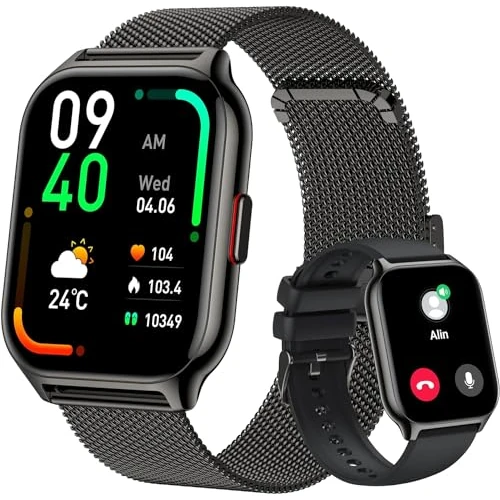 Popglory Smart Watch for Women Men, 2.01" Smartwatch Make & Answer Call, Fitness Watch, Blood Pressure, Heart Rate & Sleep, 100+ Sports Activity Tracker Step Counter for Android iOS