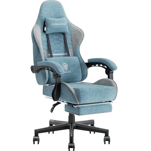 Offerta a tempo: Dowinx Sedia Gaming Gamer Ergonomica, Sedia da Ufficio Regolabile in Tessuto Nero con Cuscino a Molle, Supporto per Testa e Poggiapiedi, Blu/Standard - 19% da 159.99 € a 130.31 €