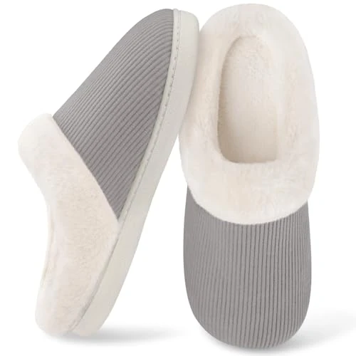 Damskie buty domowe zimowe ciepłe pantoffeln wygodne plastikowe wkładki antypoślizgowe slipy, najlepszy prezent dla kobiet w zimie, Szary, 40/41 EU